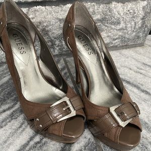 Taupe in-color supercute buckle heels with a platform gently used